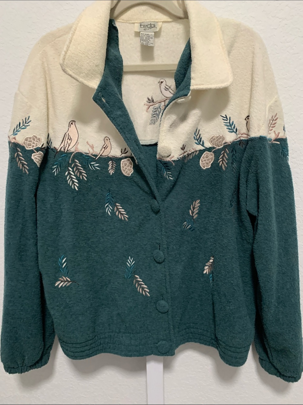 Vintage Teddi Two-Tone Green & Cream Embroidered Teddy Jacket - Picture 4 of 7